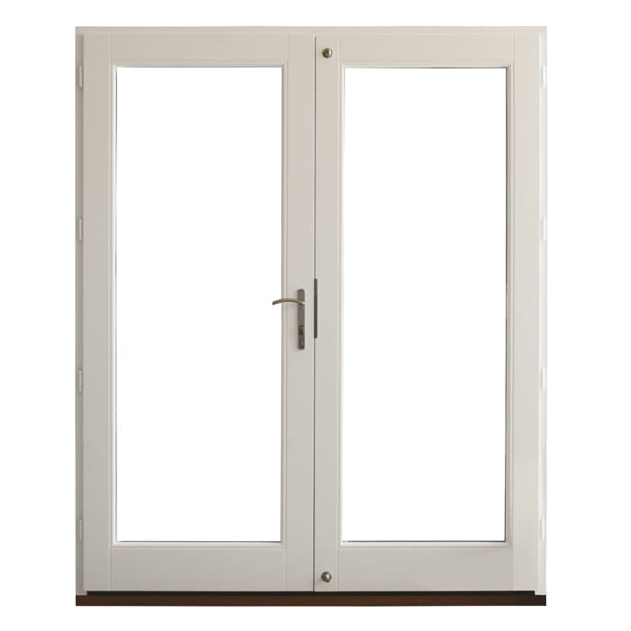 A white door with two glass panels on the side.