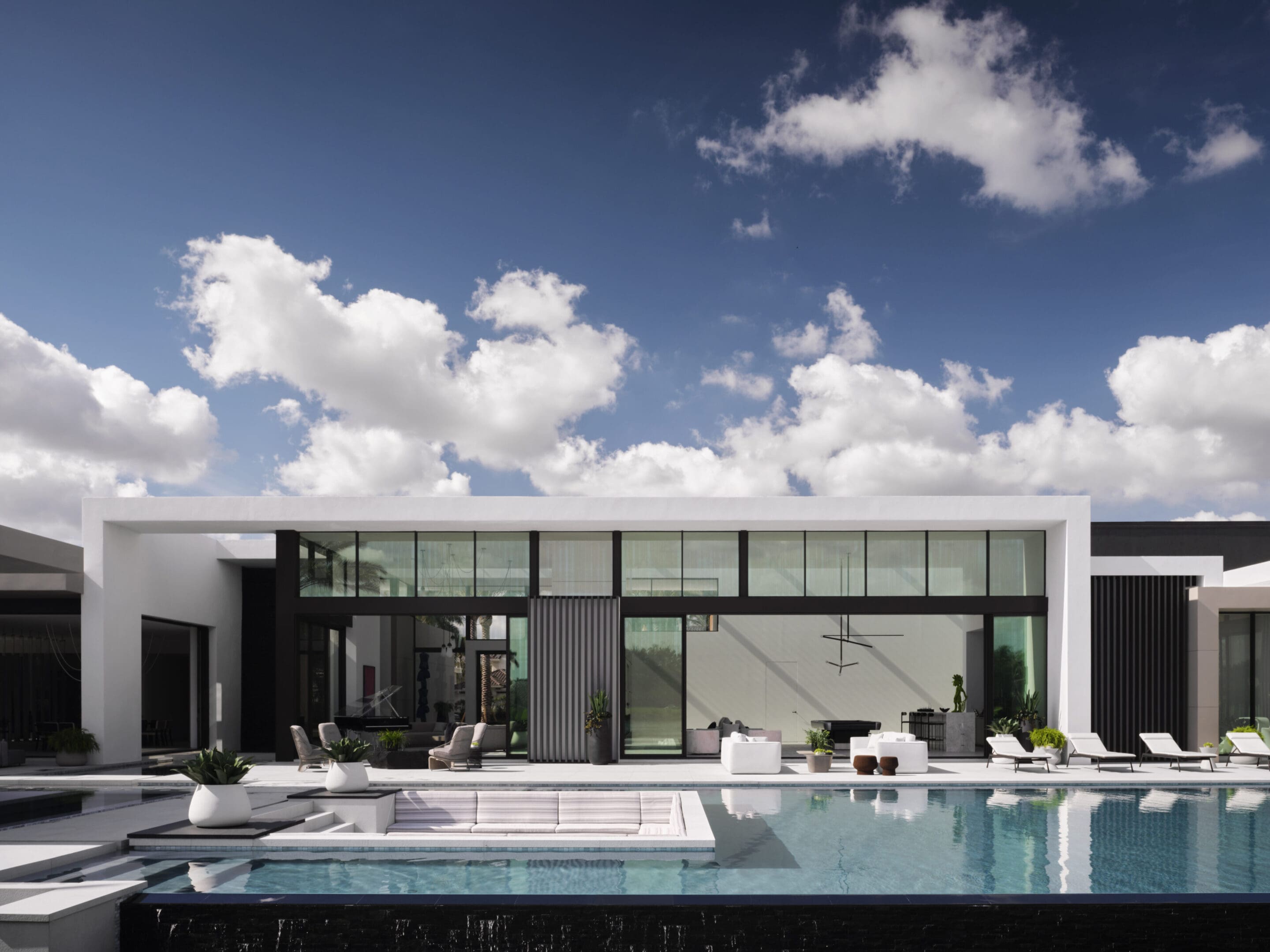 A large pool with a sky background